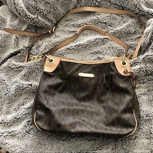 Women's Brown Leather-Trim Shoulder Bag